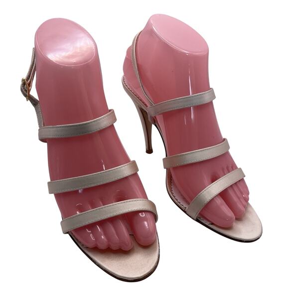 GIANFRANCO FERRE Size 7 Satin Strappy High Heels Leather White Open Toe Sandals - Picture 1 of 7
